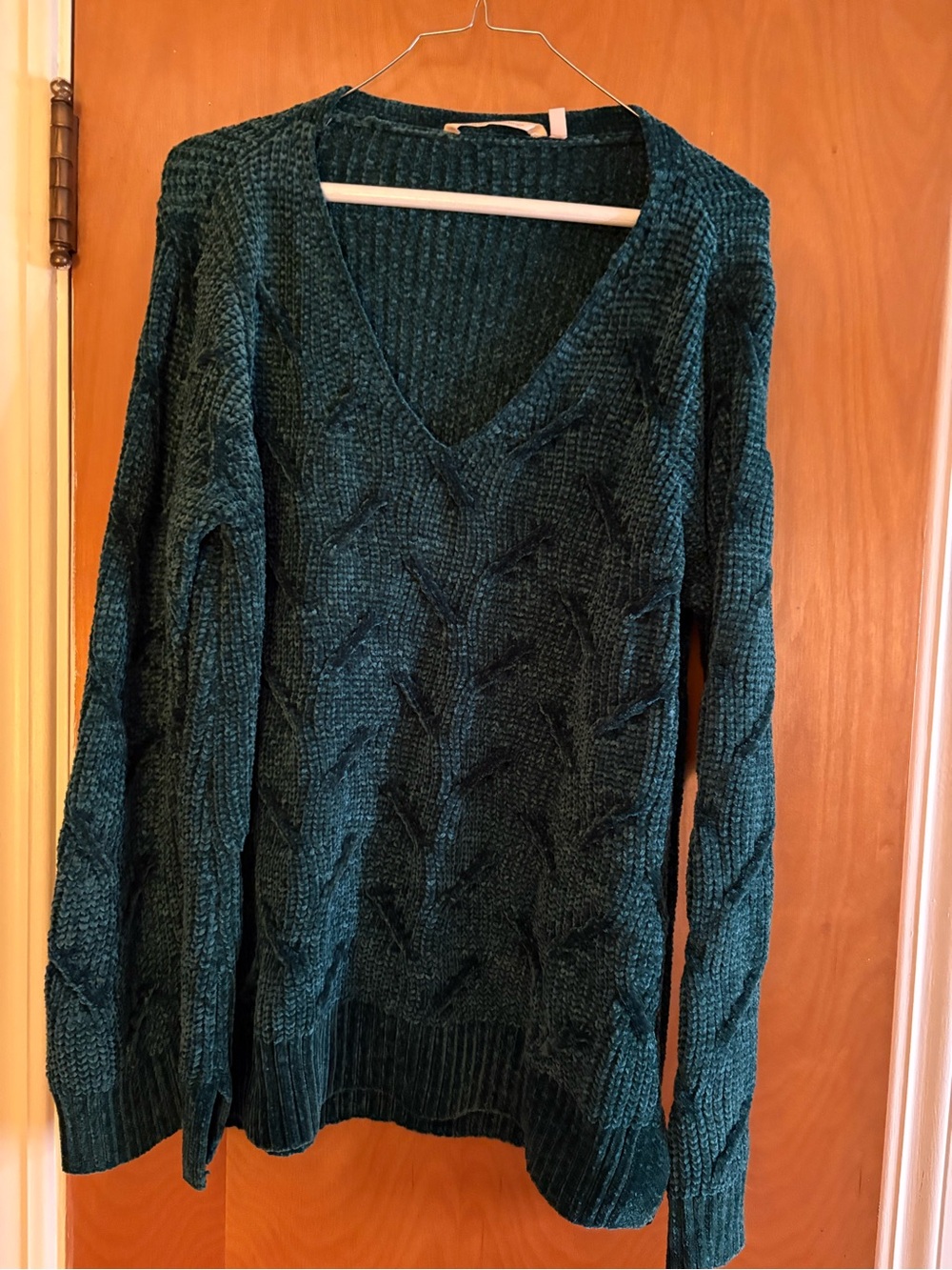 Soft Surroundings dark green V-Neck Cable Knit Sweater